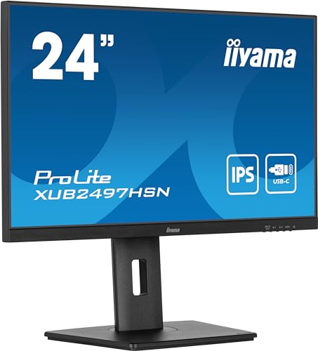 iiyama Prolite XUB2497HSN-B1 60,5cm 23,8" IPS LED-Monitor Full-HD 100Hz HDMI DP-in/Out DaisyChain USB3.2 USB-C Dock 65W LAN Slim-Line Höhenverstellung Pivot AdaptiveSync schwarz von iiyama