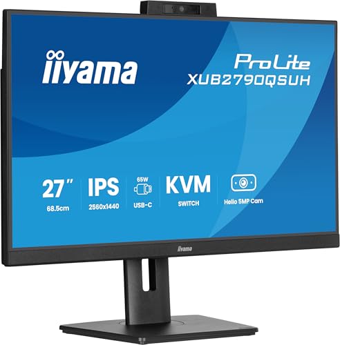 iiyama Prolite XUB2790QSUH-B2 27' IPS-Monitor mit integrierter Windows Hello Kamera, Mikrofon und USB-C-Dock von iiyama