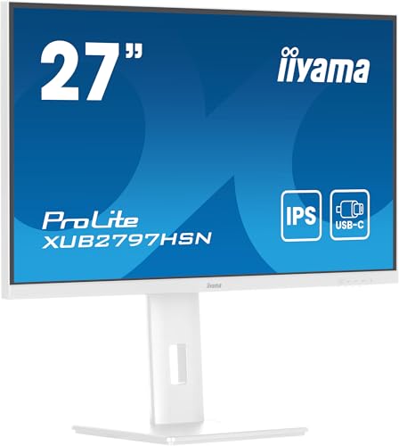 iiyama Prolite XUB2797HSN-W2 68,5cm 27" IPS LED-Monitor Full-HD 100Hz HDMI DP-in/Out DaisyChain USB3.2 USB-C Dock 65W LAN Slim-Line Höhenverstellung Pivot AdaptiveSync weiß von iiyama