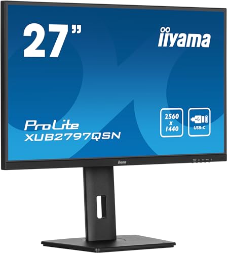 iiyama Prolite XUB2797QSN-B1 68,5cm 27" IPS LED-Monitor WQHD 100Hz HDMI DP-in/Out DaisyChain USB3.2 USB-C Dock 65W LAN Slim-Line Höhenverstellung Pivot AdaptiveSync schwarz von iiyama