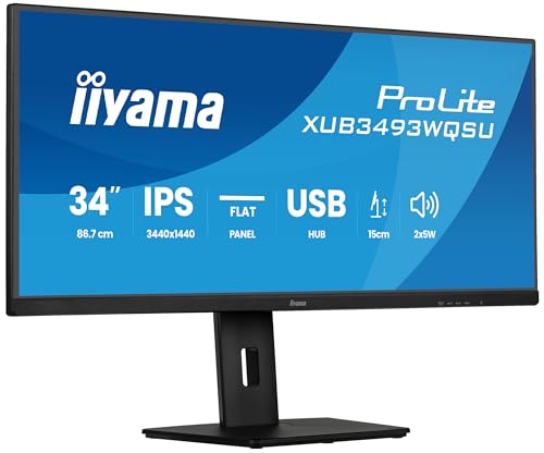 iiyama Prolite XUB3493WQSU-B6 86,7cm 34 Zoll IPS LED-Monitor UWQHD HDMI DP USB3.2 USB-C 7.5W Adaptive Sync Pip PBP Höhenverstellung schwarz von iiyama
