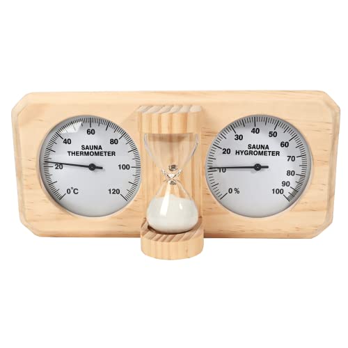ikare Sauna Thermometer und Hygrometer - 3 in 1 Holz Sauna 15 Minuten Sanduhr Sanduhr Wandmontierter Saunaraum Zubehör von ikare