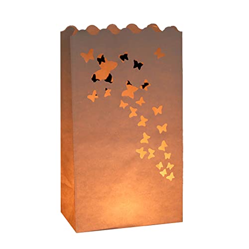 ikasus Lichtertüten Papier,Papier Lichttüten Lampions Feuerfest Papiertüten Teelicht Fireworks Butterfly Pattern Weihnachtsdekorationen Stil,Papier Laterne für Party Tischdeko,Hochzeit,Weihnachten von ikasus