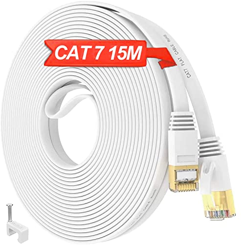 15 Meter LAN Kabel Cat 7 15m Netzwerkkabel Hochgeschwindigkeits S/FTP Schirmung Patchkabel, RJ45 Flach 15m LAN Kabel 10000Mbit/s Gigabit Internet Kabel für Router, Modem, Switch, PC (Weiß, 15 Clips) 15 Meter LAN Kabel Cat 7 15m Netzwerkkabel Hochgeschwindigkeits S/FTP Schirmung Patchkabel, RJ45 Flach 15m LAN Kabel 10000Mbit/s Gigabit Internet Kabel für Router, Modem, Switch, PC (Weiß, 15 Clips) von ikbc