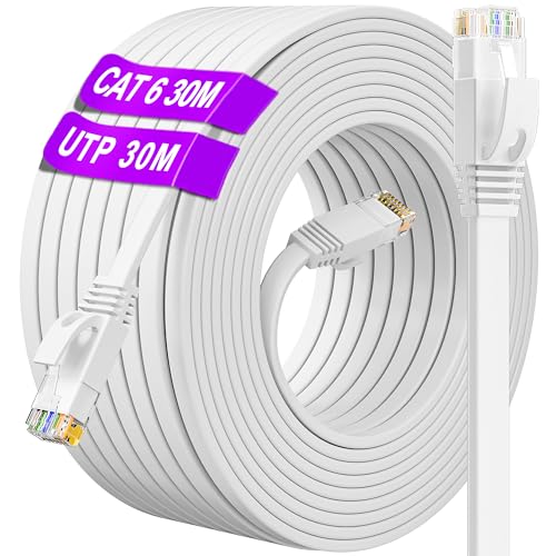 LAN Kabel 30 meter Weiß, Cat 6 Netzwerkkabel 30m Flach Lang, Outdoor Indoor Ethernet Kabel Hochgeschwindigkeits 1000Mbps 250MHz, RJ45 Internetkabel Gigabit Wasserdicht Patchkabel für Router(30 Clips) LAN Kabel 30 meter Weiß, Cat 6 Netzwerkkabel 30m Flach Lang, Outdoor Indoor Ethernet Kabel Hochgeschwindigkeits 1000Mbps 250MHz, RJ45 Internetkabel Gigabit Wasserdicht Patchkabel für Router(30 Clips) von ikbc