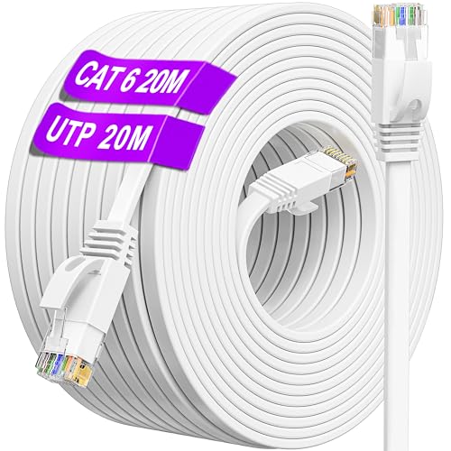 LAN Kabel 20meter weiß, Flach Netzwerkkabel 20m Cat 6 Hochgeschwindigkeits Gigabit-10/100/1000Mbit/s, Cat6 RJ45 20m Ethernet Kabel UTP, Flachbroad Internet Patchkabel für Router Switch Modem(20 Clips) LAN Kabel 20meter weiß, Flach Netzwerkkabel 20m Cat 6 Hochgeschwindigkeits Gigabit-10/100/1000Mbit/s, Cat6 RJ45 20m Ethernet Kabel UTP, Flachbroad Internet Patchkabel für Router Switch Modem(20 Clips) von ikbc