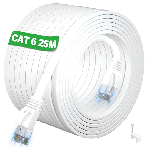 LAN Kabel 25 meter, Cat 6 Netzwerkkabel 25m Flach Hochgeschwindigkeits RJ45 Ethernet Kabel, Weiß Internet kabel Lang UTP Gigabit Patchkabel, Wlan kabel 25m für Router Switch Modem PC Xbox (25 Clips) LAN Kabel 25 meter, Cat 6 Netzwerkkabel 25m Flach Hochgeschwindigkeits RJ45 Ethernet Kabel, Weiß Internet kabel Lang UTP Gigabit Patchkabel, Wlan kabel 25m für Router Switch Modem PC Xbox (25 Clips) von ikbc
