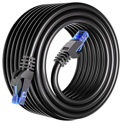 LAN Kabel 25 meter, Netzwerkkabel 25m Cat 6 Hochgeschwindigkeits Ethernet Kabel 250MHz, 23AWG RJ45 Internet Kabel Lang Rund Schwarz CCA UTP, Gigabit Patchkabel Outdoor Indoor für Router PC (25 Clips) von ikbc