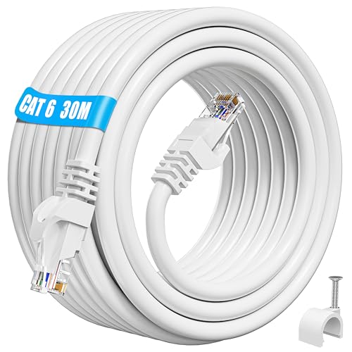 ikbc LAN Kabel 30 Meter, Cat 6 RJ45 Netzwerkkabel 30m Hochgeschwindigkeits Ethernet Kabel, 23AWG Internet Kabel Gigabit Patchkabel Weiß Outdoor Indoor für Router Modem PS4/5 (30 Clips) ikbc LAN Kabel 30 Meter, Cat 6 RJ45 Netzwerkkabel 30m Hochgeschwindigkeits Ethernet Kabel, 23AWG Internet Kabel Gigabit Patchkabel Weiß Outdoor Indoor für Router Modem PS4/5 (30 Clips) von ikbc