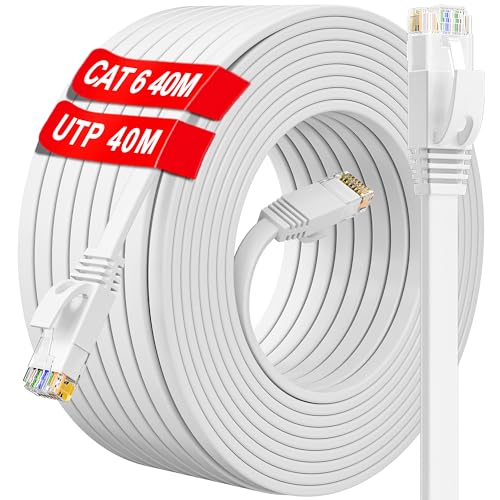 LAN Kabel 40 Meter, Cat 6 Netzwerkkabel 40m Outdoor Indoor Flach Ethernet Kabel, Weiß Lang Hochgeschwindigkeits RJ45 Internet Kabel Außen Wasserdicht, Gigabit Patchkabel für Router Modem PC (40 Clips) LAN Kabel 40 Meter, Cat 6 Netzwerkkabel 40m Outdoor Indoor Flach Ethernet Kabel, Weiß Lang Hochgeschwindigkeits RJ45 Internet Kabel Außen Wasserdicht, Gigabit Patchkabel für Router Modem PC (40 Clips) von ikbc