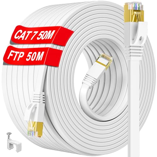 LAN Kabel 50 meter, Cat 7 Netzwerkkabel 50m Outdoor Indoor, Hochgeschwindigkeit Flach Ethernet kabel 600MHz 10Gbps, S/FTP Weiß Gigabit RJ45 Internet Patchkabel Wasserdicht für Router Xbox (50 Clips) LAN Kabel 50 meter, Cat 7 Netzwerkkabel 50m Outdoor Indoor, Hochgeschwindigkeit Flach Ethernet kabel 600MHz 10Gbps, S/FTP Weiß Gigabit RJ45 Internet Patchkabel Wasserdicht für Router Xbox (50 Clips) von ikbc