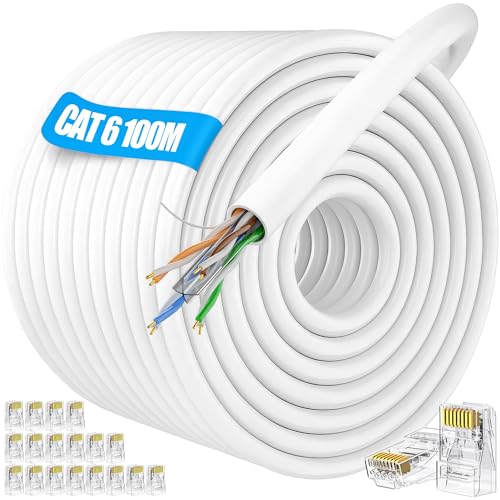 ikbc LAN Kabel 100 Meter, Cat 6 Ethernet Kabel Outdoor Indoor, 23AWG RJ45 Netzwerkkabel, UTP Verlegekabel Wasserdicht für Router PS4/5, Weiß (mit 20 RJ45 Steckern) ikbc LAN Kabel 100 Meter, Cat 6 Ethernet Kabel Outdoor Indoor, 23AWG RJ45 Netzwerkkabel, UTP Verlegekabel Wasserdicht für Router PS4/5, Weiß (mit 20 RJ45 Steckern) von ikbc