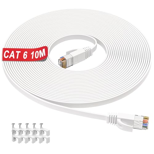 ikbc LAN Kabel 10meter Flach, Cat 6 Netzwerkkabel 10m Weiß, Hochgeschwindigkeits Ethernet Kabel 1000Mbps 250MHz RJ45 Internetkabel, Weiss UTP Gigabit Patchkabel für Router Switch Modem PC (10 Clips) ikbc LAN Kabel 10meter Flach, Cat 6 Netzwerkkabel 10m Weiß, Hochgeschwindigkeits Ethernet Kabel 1000Mbps 250MHz RJ45 Internetkabel, Weiss UTP Gigabit Patchkabel für Router Switch Modem PC (10 Clips) von ikbc