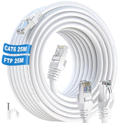 ikbc LAN Kabel 25 meter Weiß, Netzwerkkabel Geschirmt 25m FTP Outdoor Indoor, Internet Kabel RJ45 Gigabit 23AWG, 25 Meter Ethernet kabel Cat 6 für Router PS4/5 (25 Clips) ikbc LAN Kabel 25 meter Weiß, Netzwerkkabel Geschirmt 25m FTP Outdoor Indoor, Internet Kabel RJ45 Gigabit 23AWG, 25 Meter Ethernet kabel Cat 6 für Router PS4/5 (25 Clips) von ikbc