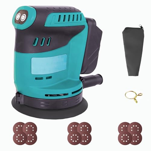 Akku Exzenterschleifer 125mm, Bürstenloser Exzenterschleifer Ersatz für Makita DBO180Z, Kabellose Elektroschleifer mit 12 Schleifpapier, für Holzbearbeitung, Metallbearbeitung (Ohne Akku) von ikeborm