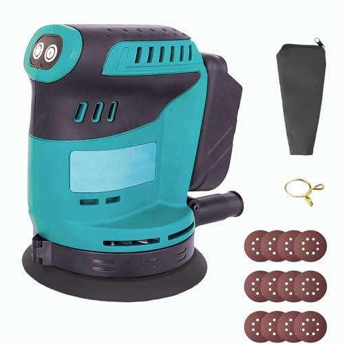 Akku Exzenterschleifer 125mm, Ersatz für Makita DBO180Z, Kabellose Elektroschleifer mit 12 Schleifpapier, 3 Leistungsstufe, für Holzbearbeitung, Metallbearbeitung (Ohne Akku und Ladegerät) von ikeborm