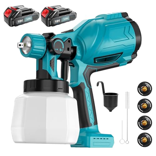 Akku Farbsprühsystem für Makita Akku, 2PCS 3000mAh Batterien, Elektro Lackierpistole 4 Kupferdüse und 3 Muster, Farbbehälter, für den Innen- und Außenbereich Akku Farbsprühsystem für Makita Akku, 2PCS 3000mAh Batterien, Elektro Lackierpistole 4 Kupferdüse und 3 Muster, Farbbehälter, für den Innen- und Außenbereich von ikeborm