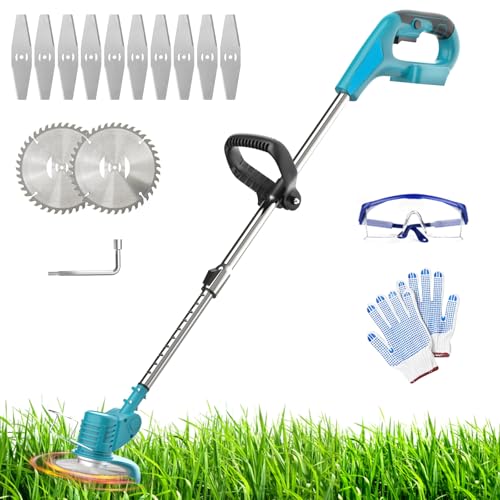 Akku Rasentrimmer, Ersatz für Makita 18V BL1850, 10 X Metallklinge, 2 X Kreissägeblätter, Elektrischer Elektro Trimmer Gartenkantenfräser für Rasen Garten Beschneiden (Ohne Akku) von ikeborm