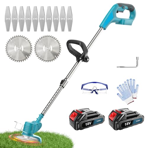 Akku Rasentrimmer mit 2 x 3.0A Akku und schnelles Ladegerät, 2-in-1 Rasentrimmer Elektrisch, 90° Schwenkbarer Kopf Elektrischer Elektro Trimmer Gartenkantenfräser für Rasen Garten Beschneiden von ikeborm