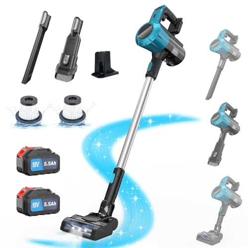 Akku Staubsauger Kabellos für Makita 18V, 45000Pa 550W 6-in-1 Leichter Handstaubsauger für Tierhaare Holzböden Fliesen Teppiche und Autoinnenräume (2 * 5500mAH Batterie) von ikeborm