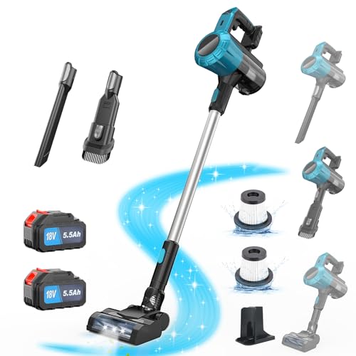 Akku Staubsauger Kabellos für Makita Akku 18V, 45000Pa 550W Akkusauger Vacuum Cleaner für Tierhaare Holzböden Fliesen Teppiche und Autoinnenräume, 2PCS 5500mAh Batterien von ikeborm