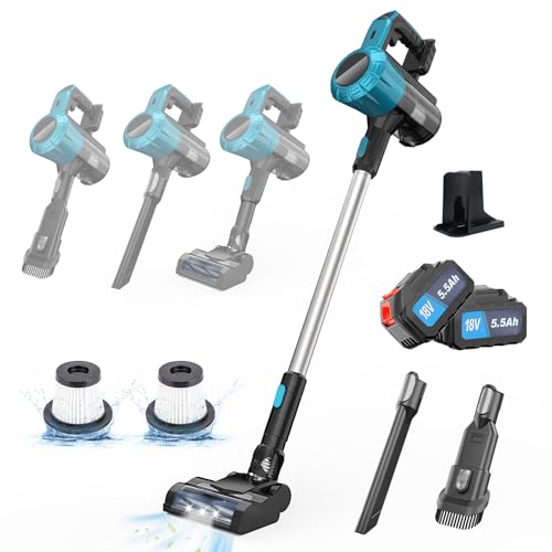 Akku Staubsauger für Makita Akku, 18V 45000Pa/550W Staubsauger Kabellos mit 2PCS 5500mAh Batterien, 6-in-1 Leichter Handstaubsauger für Tierhaare, Teppich & Harter von ikeborm