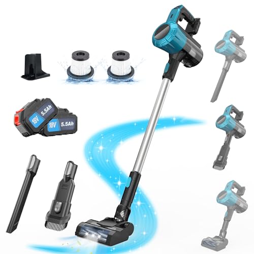 Akku Staubsauger für Makita Akku 18V, 45000Pa 550W Staubsauger Kabellos, Leichter Handstaubsauger für Tierhaare, Holzböden, Fliesen, Teppiche und Autoinnenräume (2PCS 5500mAh Batterien) von ikeborm
