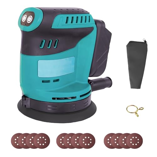 Bürstenloser Exzenterschleifer, Ersatz für Makita DBO180Z, 125MM Kabellose Elektroschleifer zum Schleifen, Polieren, Oberflächen glätten, 12 Schleifpapier (ohne Akku und Ladegerät) von ikeborm