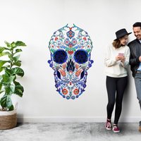 Totenkopf Wandtattoo, Wandaufkleber Wandaufkleber, Sugar Skull Art Home Decor, Vinyl Gothic Wand Kunst Geschenk, Große Aufkleber von ikiikishop