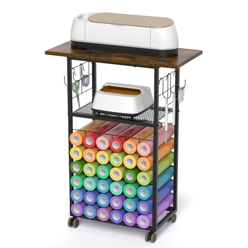 ikkle Rollender Bastelwagen kompatibel mit Cricut-Maschinen, Bastelorganizer und Aufbewahrungsständer mit 36 Haltern für Vinylrollen, ideal für Bastelraum & DIY-Projekte von ikkle