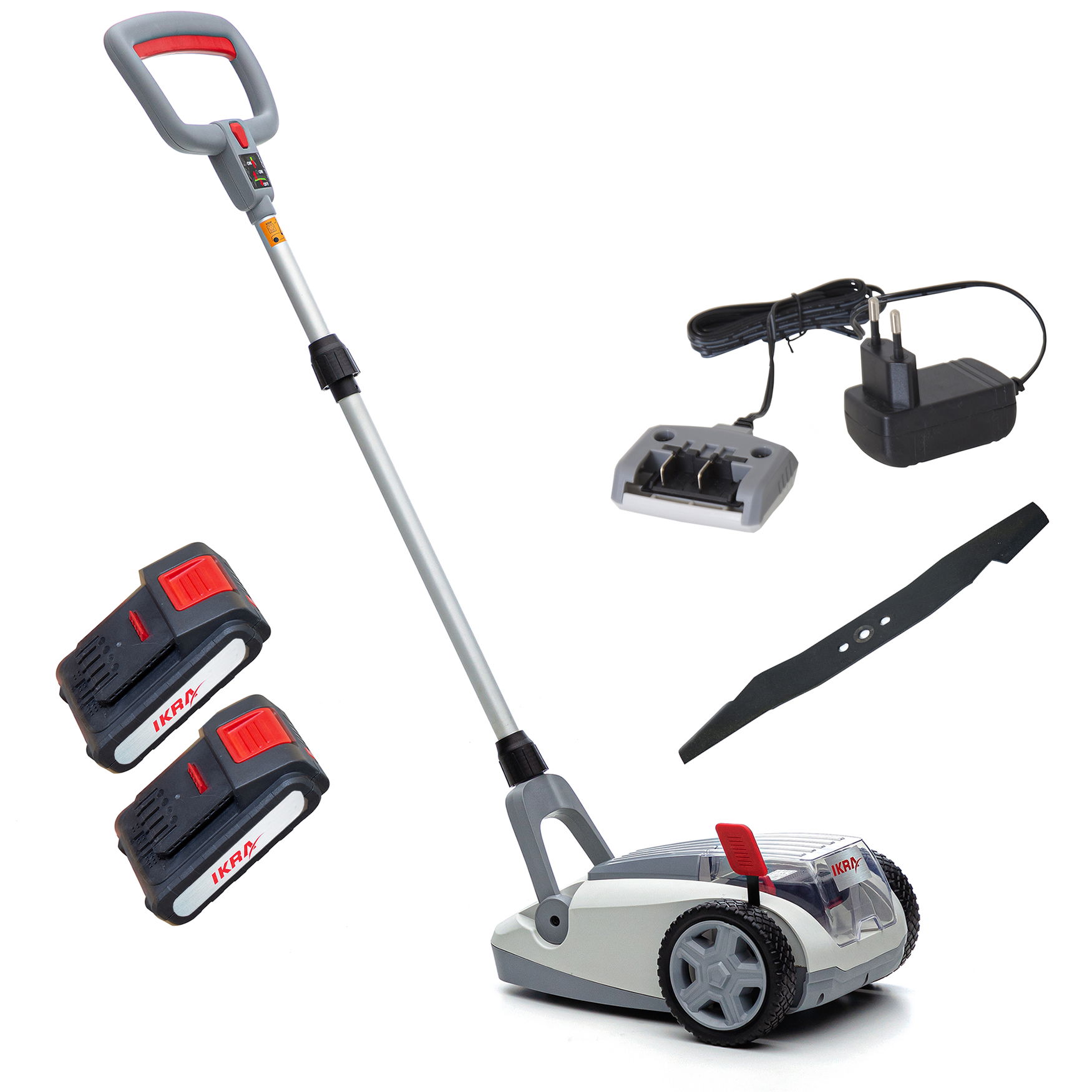 Akku Einhandrasenmäher ICHM 20 2x Akku 20 Volt Ladegerät Ersatzmesser Akku Einhandrasenmäher ICHM 20 2x Akku 20 Volt Ladegerät Ersatzmesser von ikra