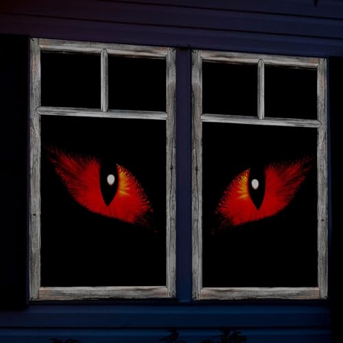 iksya 2 Pack Halloween Gruselige Augen Fensterabdecker – Schaurige Halloween Türvorhänge mit Vorperforierten Löchern Polyester Fensteraufkleber für Indoor/Outdoor, Garage & Party-Dekoration(C) von iksya