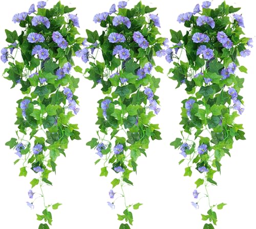 iksya Kunstblumen Hängend Blumen - 44 Bündel 39 in Kunstpflanze Hängend Petunie UV Beständig für die Veranda, Hof, Innengarten, Frühlings und Sommerdekor(Purple,3PCS) von iksya