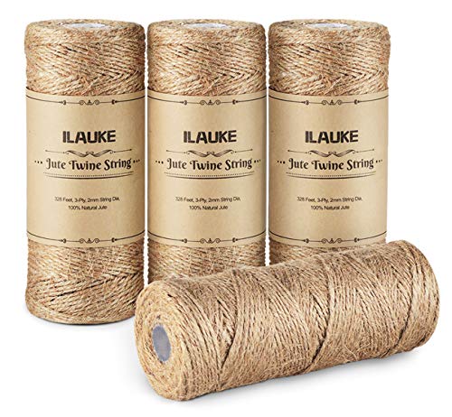 4 x 100m JuteSchnur,3-lagig langlebige reißfeste Handwerk Gartenbau Seil, 4 Spulen Natürliche Jute Kordel für DIY Kunstgewerbe Weihnachten Geschenk Umwickeln Garten,Farbe Natur von ilauke