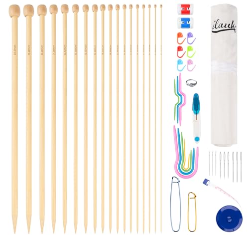 70 Strick Stricknadeln Bambus, 18 Paar Stricknadeln Holz Größen 2mm - 10mm, Jede Nadel Misst 35cm, Socken Stricken Stricknadeln Set, Mini Stricknadeln Nadelspiel für Socken, Anfänger und Experten 70 Strick Stricknadeln Bambus, 18 Paar Stricknadeln Holz Größen 2mm - 10mm, Jede Nadel Misst 35cm, Socken Stricken Stricknadeln Set, Mini Stricknadeln Nadelspiel für Socken, Anfänger und Experten von ilauke