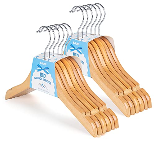 Baby Kleiderbügel aus Holz 12er Set Kleiderbügeln Kinder Baby aus Holz mit Rutschfesten Kerben,Kleiderbügel aus Hochwertigem Holz, um 360 ° Drehbar für Kinder und Kleinkinder- 30cm Natur Massivholz von ilauke