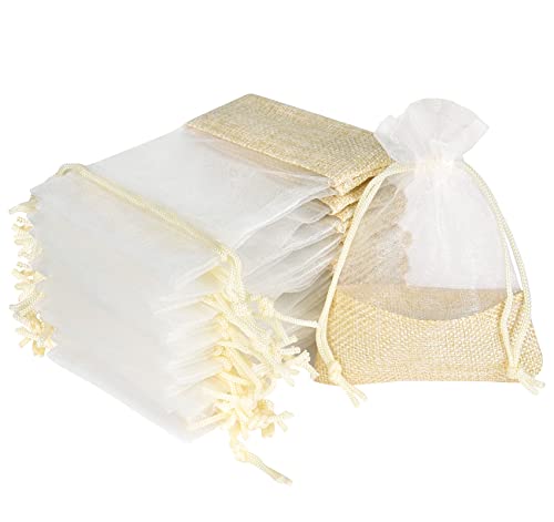 Geschenksäckchen mit Jutegewebe, 36 Organzabeutel Organzasäckchen Spleißen Jutesäckchen Hochzeiten 9x12cm, Wiederverwendbare Säckchen zum Befüllen mit Kordelzug für Geburtstage Weihnachten Süßigkeiten von ilauke