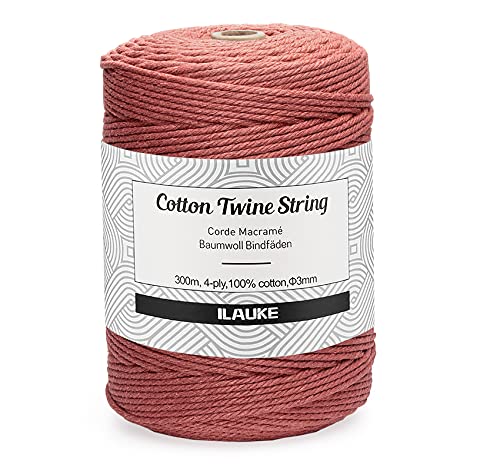 Makramee Cord 3mmx300m Baumwollkordel,Natur Makramee Schnur Baumwollseil,4-lagig Baumwollgarn,Baumwollfadenseil für DIY Geeignet Blumenampel Basteln Pflanzenbügel,Natürliches Garn Dunkelbraun von ilauke