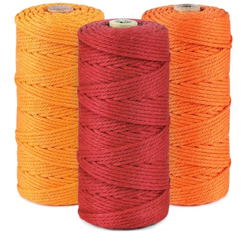 Makramee Garn 3er Set,ilauke Weiche Baumwollgarn Baumwollschnur Makramee 3mm für DIY Projekte - 3 x 100m Baumwolle Baumwollkordel zum Makramee Wandbehang, Traumfänger, Blumenampel,Golden+Orange+Rot Makramee Garn 3er Set,ilauke Weiche Baumwollgarn Baumwollschnur Makramee 3mm für DIY Projekte - 3 x 100m Baumwolle Baumwollkordel zum Makramee Wandbehang, Traumfänger, Blumenampel,Golden+Orange+Rot von ilauke
