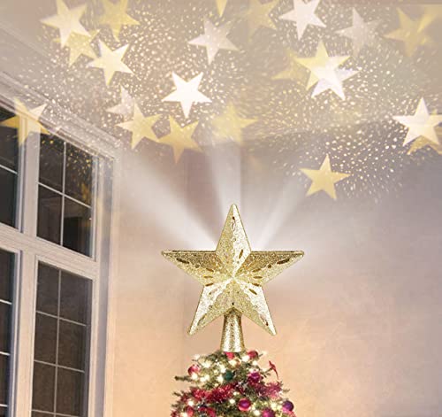 Weihnachtsbaum Topper,3D-Rotation Weihnachtsbaum,Weihnachtsbeleuchtung + 10 m Perlenkette mit Lampe,LED-Projektor in Sternform für Dekoration,Baumschmuck für den Innen- und Außenbereich,goldfarben Weihnachtsbaum Topper,3D-Rotation Weihnachtsbaum,Weihnachtsbeleuchtung + 10 m Perlenkette mit Lampe,LED-Projektor in Sternform für Dekoration,Baumschmuck für den Innen- und Außenbereich,goldfarben von ilauke