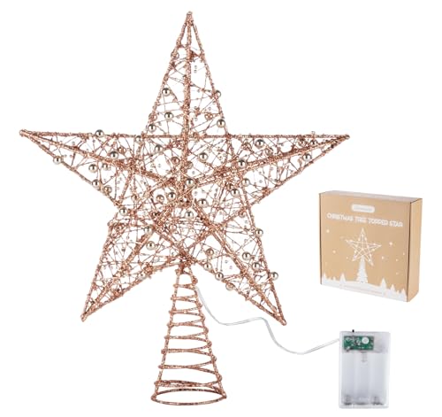 Weihnachtsbaumspitze, 30cm Glitzer-Baumspitzen aus Golddraht mit 30 LED-Lichter, Weihnachtsbaum Spitze aus Golddraht mit Blinkfunktion, Beleuchteter Christbaumspitze für Weihnachtsbaum, Roségold Weihnachtsbaumspitze, 30cm Glitzer-Baumspitzen aus Golddraht mit 30 LED-Lichter, Weihnachtsbaum Spitze aus Golddraht mit Blinkfunktion, Beleuchteter Christbaumspitze für Weihnachtsbaum, Roségold von ilauke