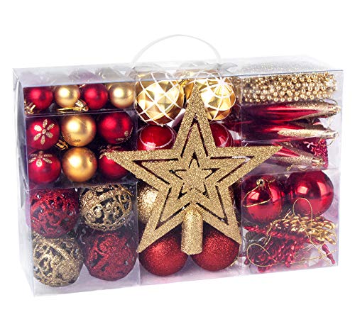 Weihnachtskugeln Weihnachtsdeko, 102 Stück bestehend aus einem Stern für die Spitze des Weihnachtsbaums Perlenketten Weihnachtskugeln für Partys Weihnachten hängende Bäume Dekoration, Gold von ilauke