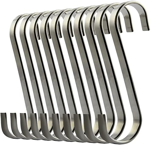 ilauke 10 S Haken Edelstahl Haken Küchenhaken Besteckhalter 18/8 Rostfrei S Form Hängehaken Schwerlast Metall Haken für Küche BBQ Backen und Viele Weitere Möglichkeit (10 S-Haken Silber) von ilauke