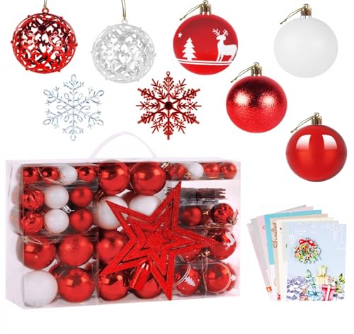 Weihnachtskugeln Rot Weiß, ilauke 107er Christbaumkugeln Set mit Baumspitze Stern und 8 Weihnachtspostkarten, Bruchfest Weihnachtsbaumkugeln Kunststoff für Weihnachtsbaum Schmuck Weihnachtsdeko Weihnachtskugeln Rot Weiß, ilauke 107er Christbaumkugeln Set mit Baumspitze Stern und 8 Weihnachtspostkarten, Bruchfest Weihnachtsbaumkugeln Kunststoff für Weihnachtsbaum Schmuck Weihnachtsdeko von ilauke