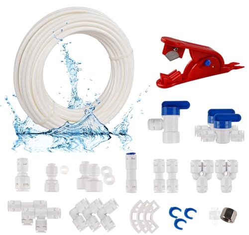 ilauke 15m Wasserzulaufleitung Universal Anschluss-Set, 22 Stück RO Water Filter Fitting für 1/4 Zoll Schlauch, Kühlschrankschlauch, Wasserschlauch Rohrschneider (Y + T + I + L Typ + Absperrventil) ilauke 15m Wasserzulaufleitung Universal Anschluss-Set, 22 Stück RO Water Filter Fitting für 1/4 Zoll Schlauch, Kühlschrankschlauch, Wasserschlauch Rohrschneider (Y + T + I + L Typ + Absperrventil) von ilauke