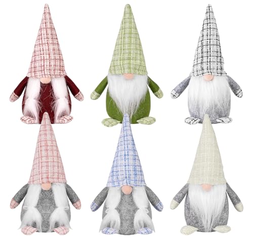 ilauke 6er Set Weihnachts Wichtel 20cm, Weihnachten Deko Wnterliche Zwergen-Figur, Schwedischer Gnom mit Bart und Wintermütze, Wichtel Zubehör Christmas für Home Küche von ilauke