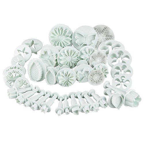 ilauke 36tlg Fondant Ausstecher Set, Backen DIY Schneeflocken Ausstechformen Auswerfer Stempel Blume Formen Modellierwerkzeug & Zubehör Set für Torten Deko von ilauke