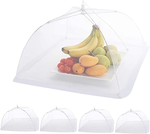 ilauke Fliegenhaube, 5pcs Pop-Up-Mesh Abdeckhaube,43x43cm Wiederverwendbar Faltbar Abdeckung für Lebensmittel Kuchenabdeckung Fliegenschirm Essen,Obst, Picknick, BBQ, Hält Mücken Fern,Weiß von ilauke