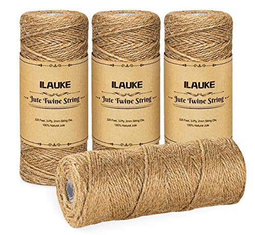 ilauke Garten Kordel Bastelschnur 1312-Fuß Natürliche Jute Schnur Dekokordel für Garten Tortenspritze DIY Kunstgewerbe Gartenarbeit Geschenke Dekoration, 4x100m, 3Ply von ilauke