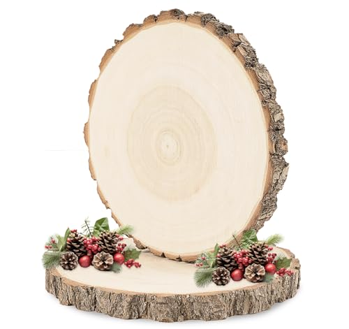 ilauke Große Holzscheiben 2 Stücke Holz Log Scheiben 18-20CM Durchmesser Runde Naturholz Baumscheiben Baumscheibe Natur für DIY Handwerk Holz-Scheiben Hochzeit Mittelstücke Weihnachten Dekoration von ilauke